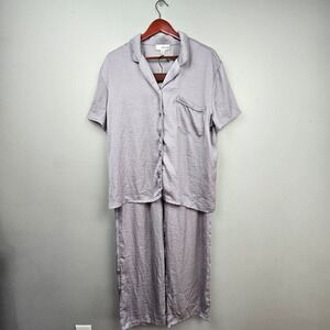 Como‎ Sleep Womens Pajama Set Short Sleeve Top Wide Leg Pants Lounge Gray L/G